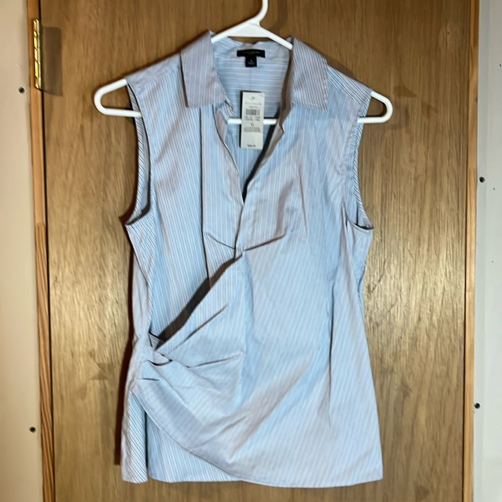 Ann Taylor women’s sleeveless white, blue, gray stripes top sz 6 NWT